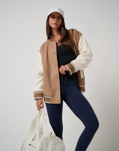 Clubside Varsity Bomber Heather Chestnut Multi | Travis Mathew Discount