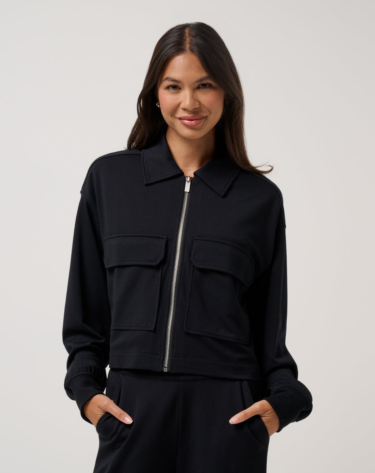 Friday Doubleknit Utility Jacket Black | Travis Mathew Featured