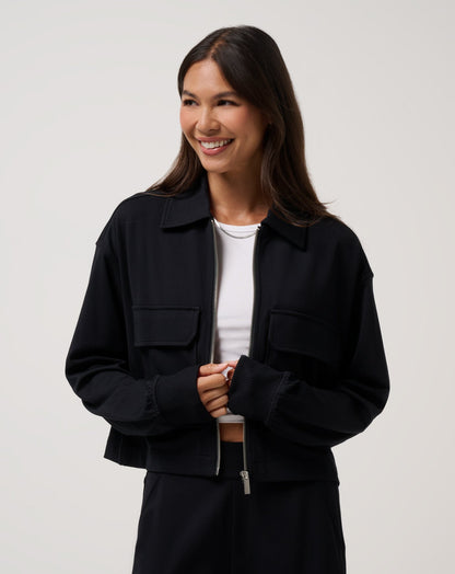 Friday Doubleknit Utility Jacket Black | Travis Mathew Featured