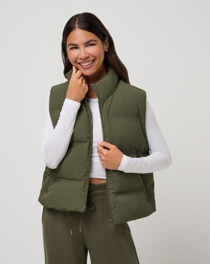Moontide Bonded Puffer Vest Grape Leaf | Travis Mathew Featured