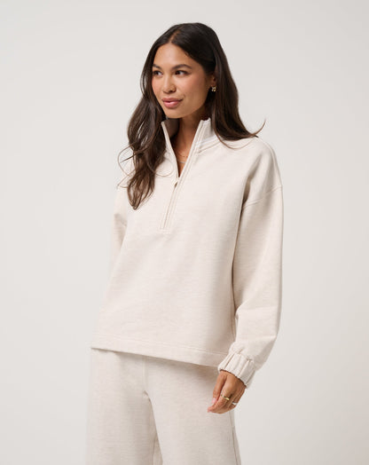 Cloud Fleece Clubside Half Zip Heather Brazillian Sand | Travis Mathew Trusted