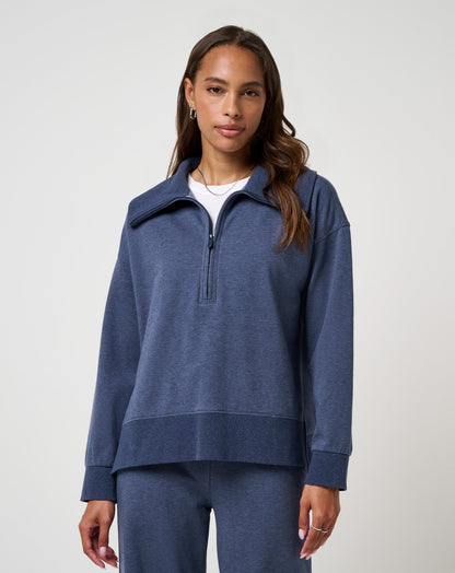 Save The Day Cloud Half Zip 2.0 Heather Navy Blazer | Travis Mathew Top Pick