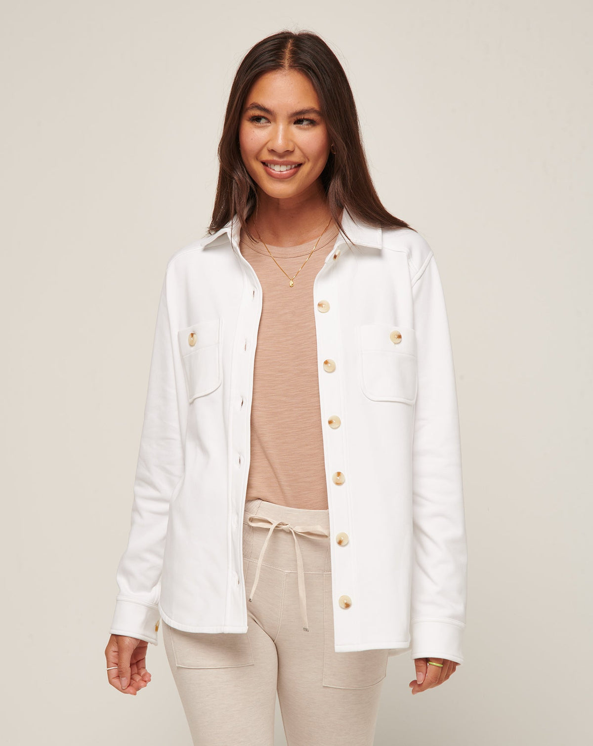 Cloud Fleece Shacket White | Travis Mathew Discount