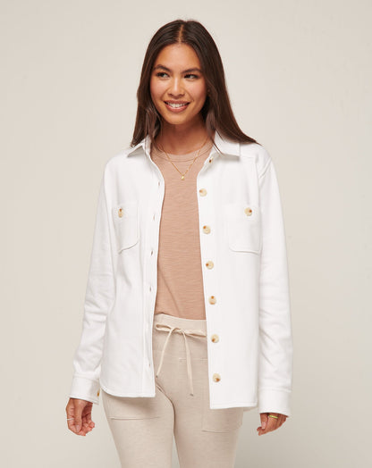 Cloud Fleece Shacket White | Travis Mathew Discount