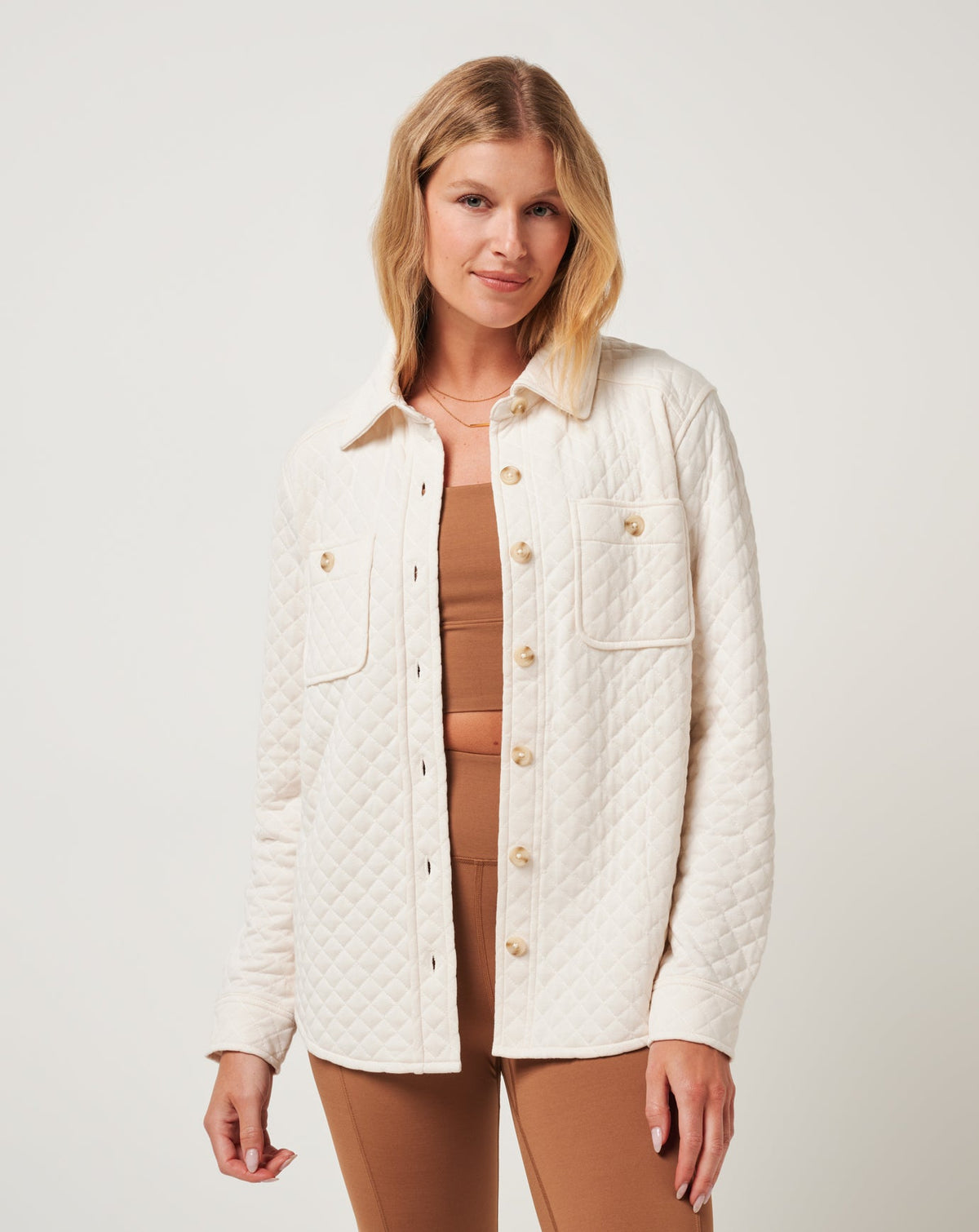 Diamond Quilted Shacket Eggnog | Travis Mathew New