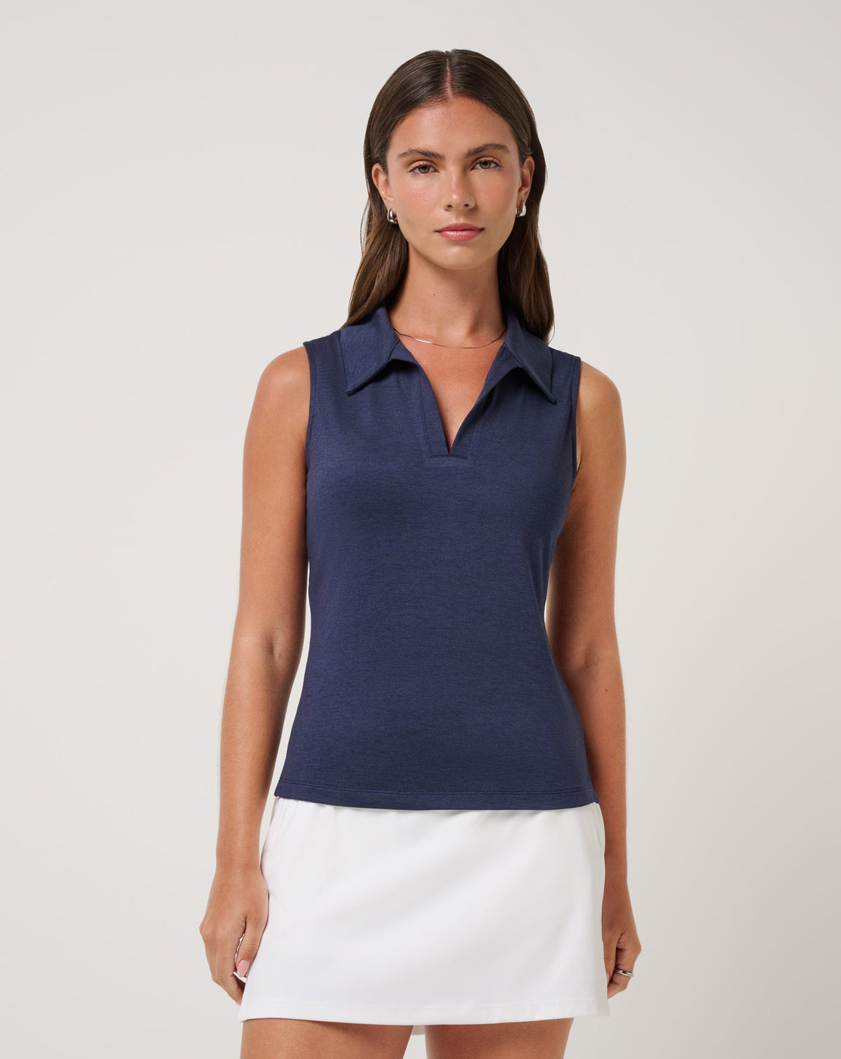 Skyloft Light Sleeveless Polo Heather Navy Blazer | Travis Mathew Quality