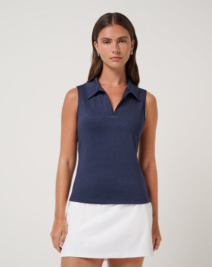 Skyloft Light Sleeveless Polo Heather Navy Blazer | Travis Mathew Quality