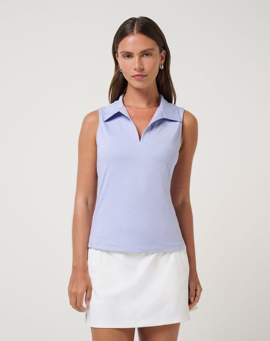 Skyloft Light Sleeveless Polo Heather Soft Blue | Travis Mathew Great Value