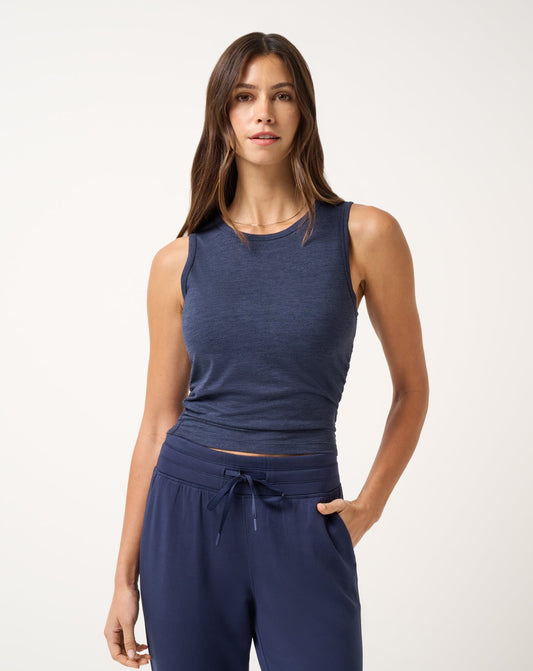 Skyline Jersey Tank Heather Navy Blazer | Travis Mathew Signature