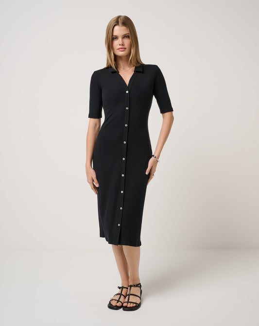 Cloud Rib Polo Midi Dress Black | Travis Mathew Featured