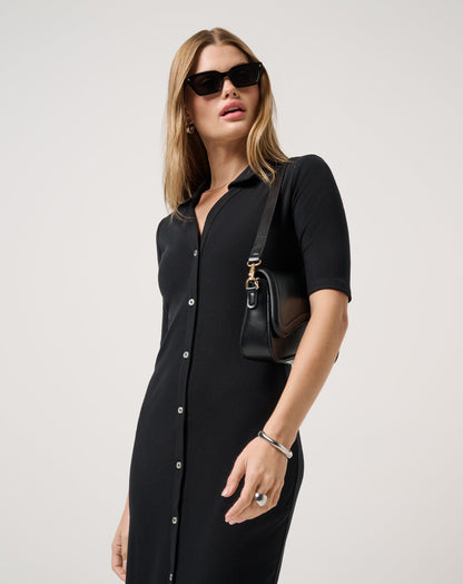 Cloud Rib Polo Midi Dress Black | Travis Mathew Featured