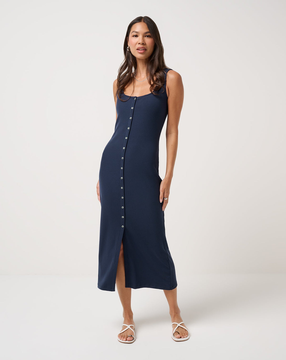 Cloud Rib Button Tank Dress Navy Blazer | Travis Mathew New