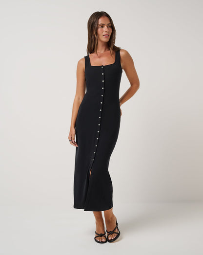 Cloud Rib Button Tank Dress Black | Travis Mathew Value