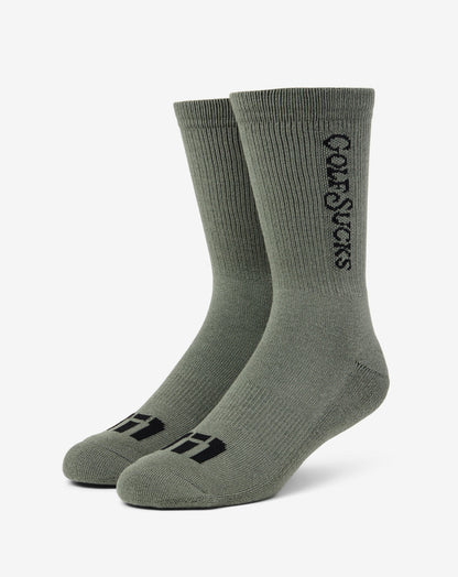 Golf Sucks Crew Sock Dark Olive | Travis Mathew Featured