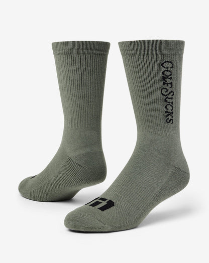 Golf Sucks Crew Sock Dark Olive | Travis Mathew Featured