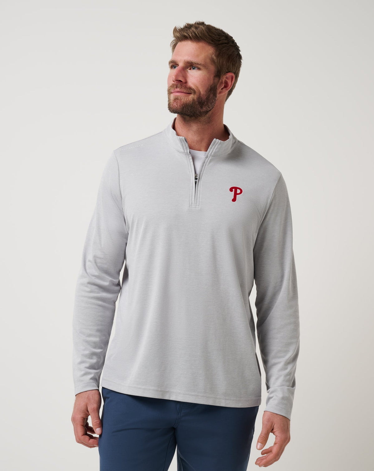 Philadelphia Phillies Time To Tailgate Quarter Zip Heather Grey | Travis Mathew New
