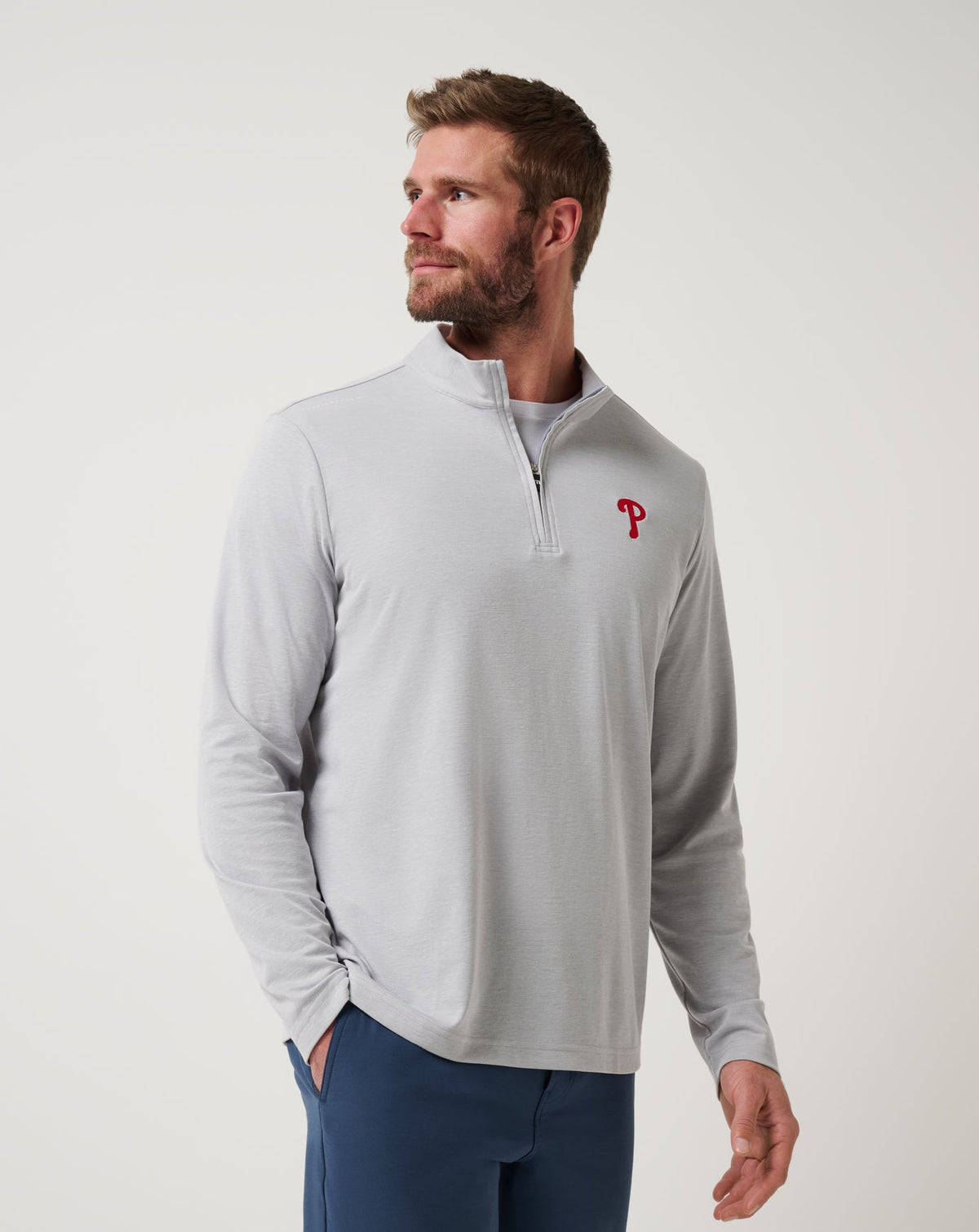 Philadelphia Phillies Time To Tailgate Quarter Zip Heather Grey | Travis Mathew New
