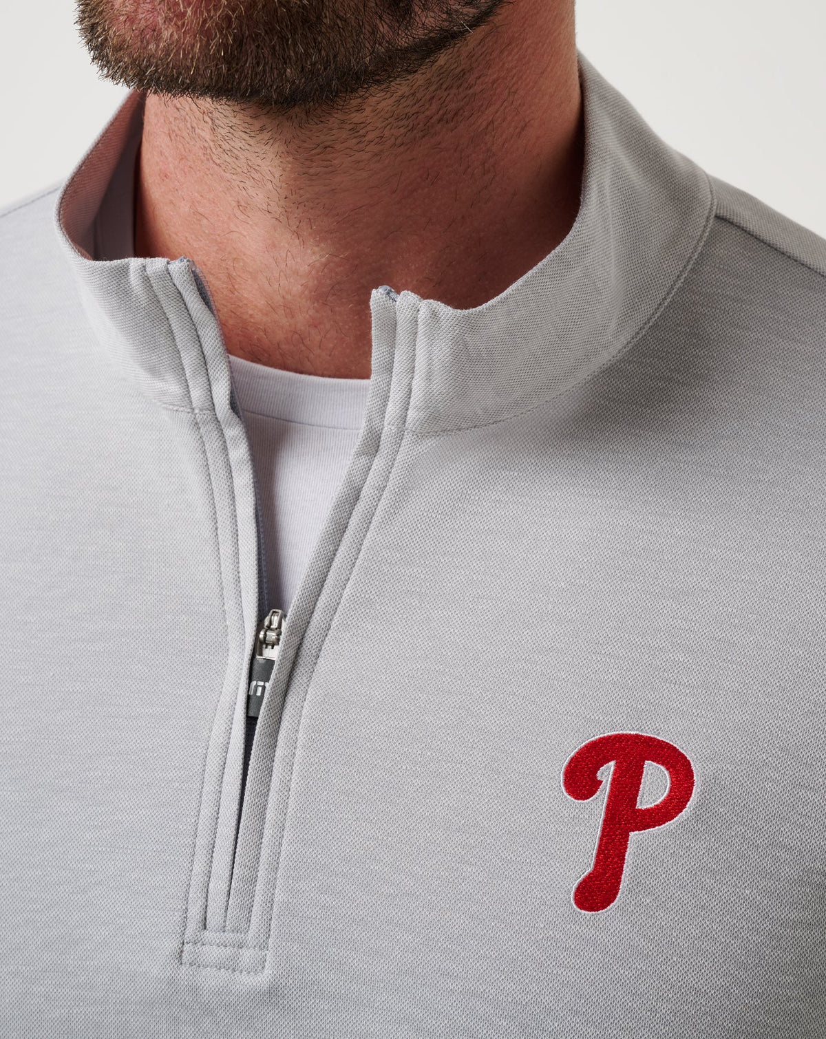 Philadelphia Phillies Time To Tailgate Quarter Zip Heather Grey | Travis Mathew New