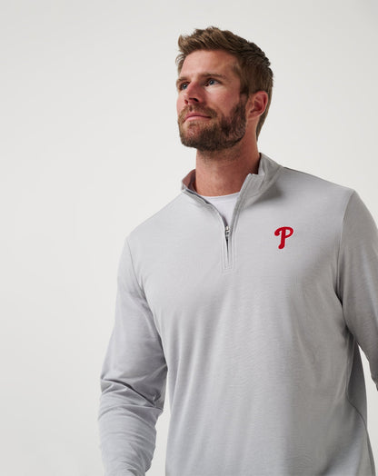Philadelphia Phillies Time To Tailgate Quarter Zip Heather Grey | Travis Mathew New