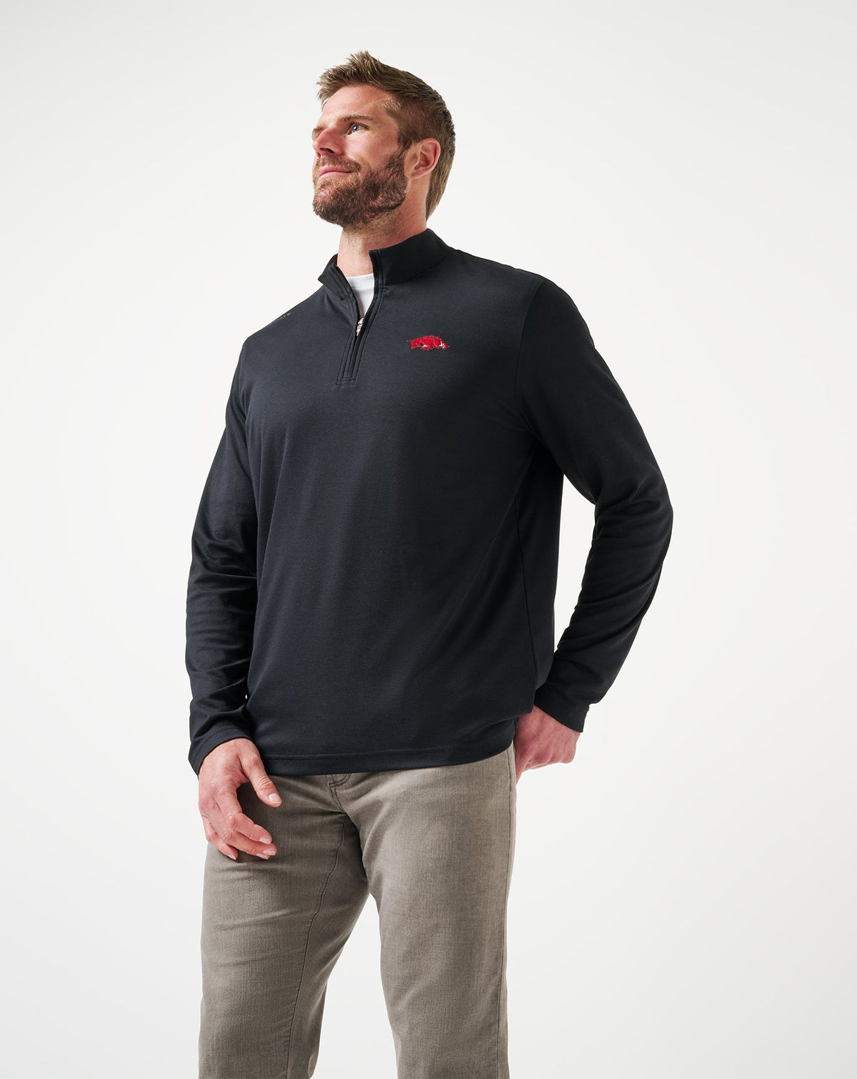 Arkansas Time To Tailgate Quarter Zip Black | Travis Mathew Featured