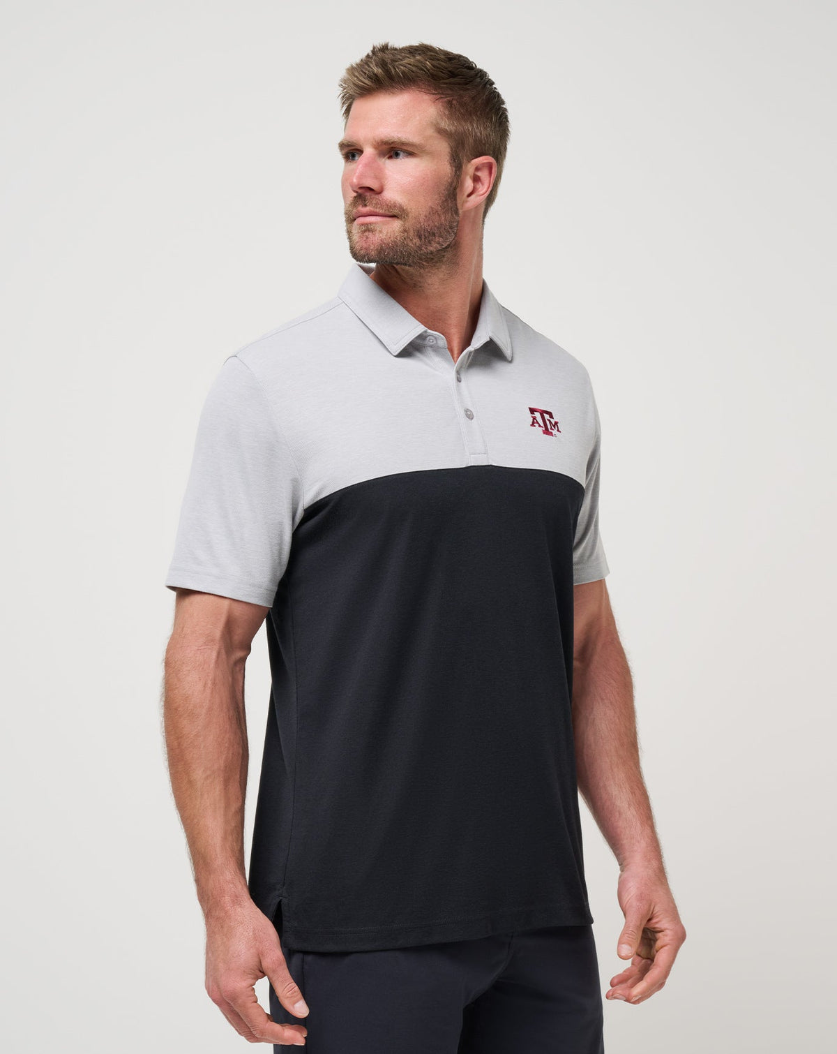 Texas A&M Drop Back Polo Heather Grey/Black | Travis Mathew Great Value