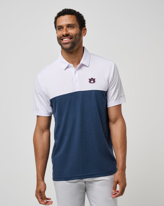 Auburn Drop Back Polo White/Navy | Travis Mathew Trusted