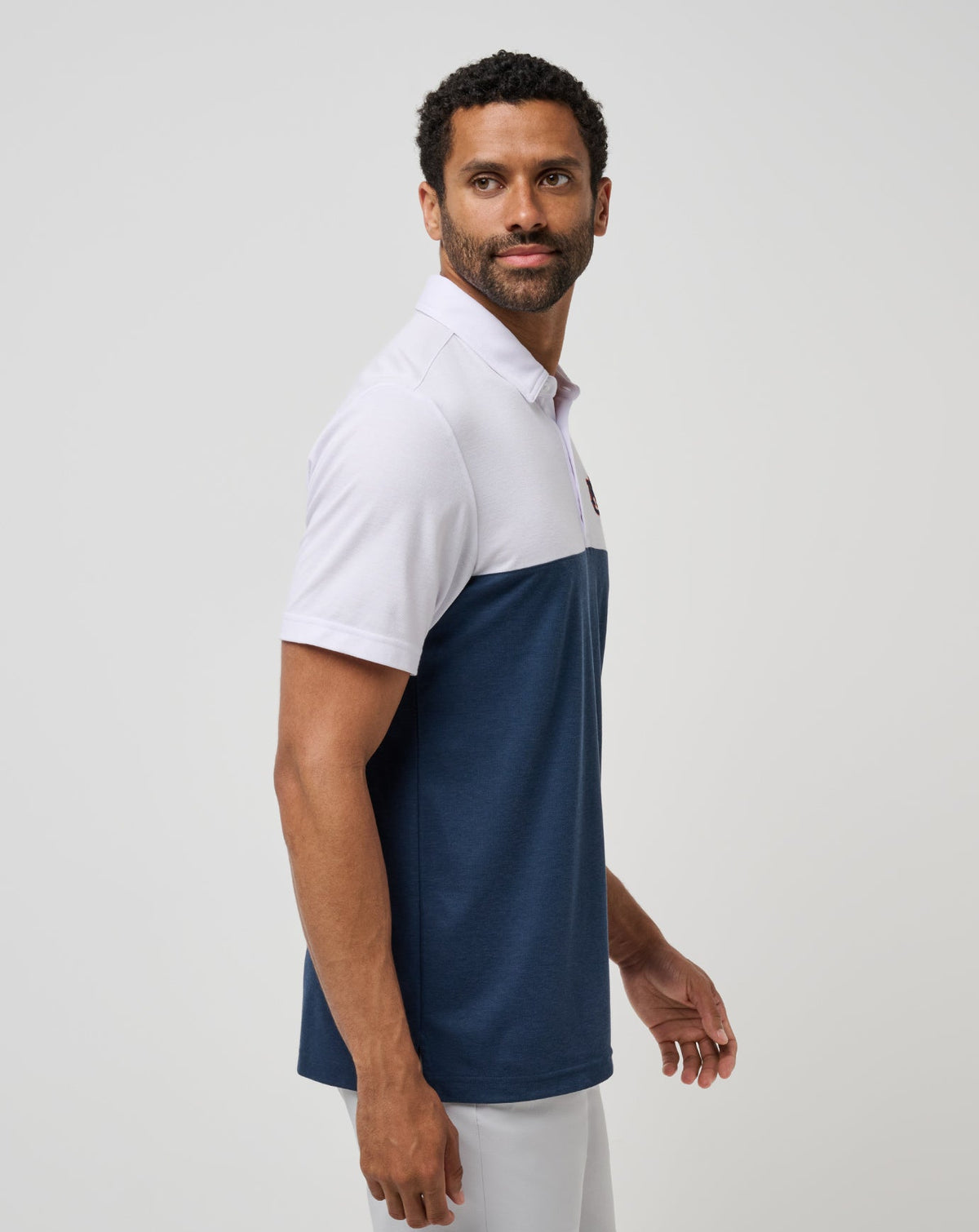 Auburn Drop Back Polo White/Navy | Travis Mathew Trusted
