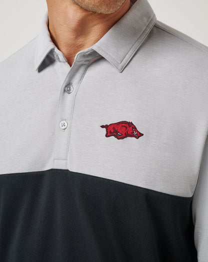 Arkansas Drop Back Polo Heather Grey/Black | Travis Mathew New