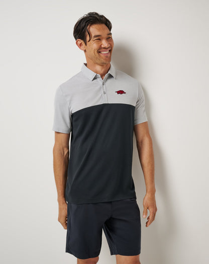 Arkansas Drop Back Polo Heather Grey/Black | Travis Mathew New