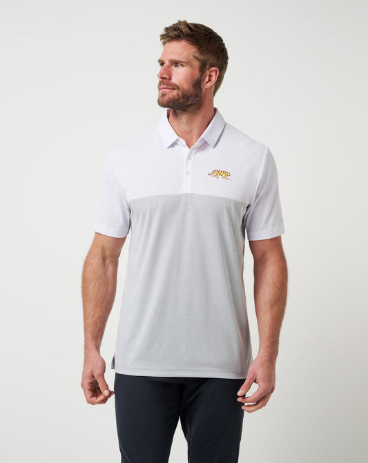 LSU Drop Back Polo White/Heather Grey | Travis Mathew Deals
