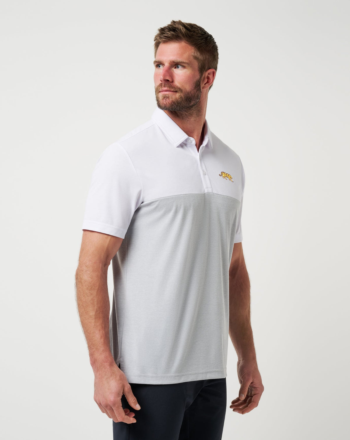 LSU Drop Back Polo White/Heather Grey | Travis Mathew Deals
