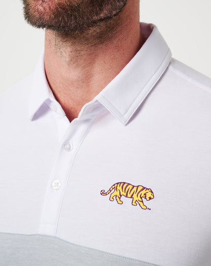 LSU Drop Back Polo White/Heather Grey | Travis Mathew Deals