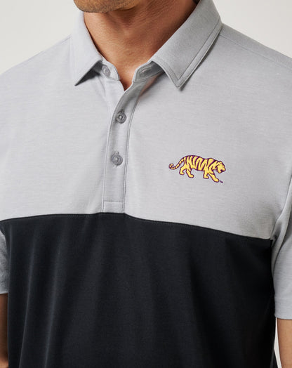 LSU Drop Back Polo Heather Grey/Black | Travis Mathew Discount