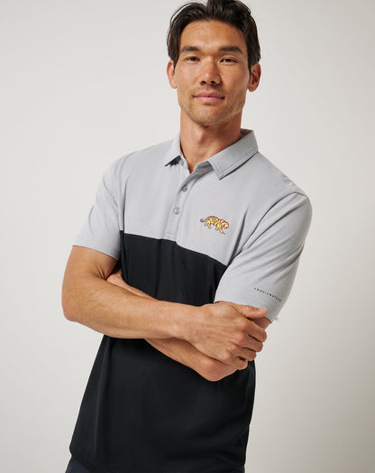 LSU Drop Back Polo Heather Grey/Black | Travis Mathew Discount