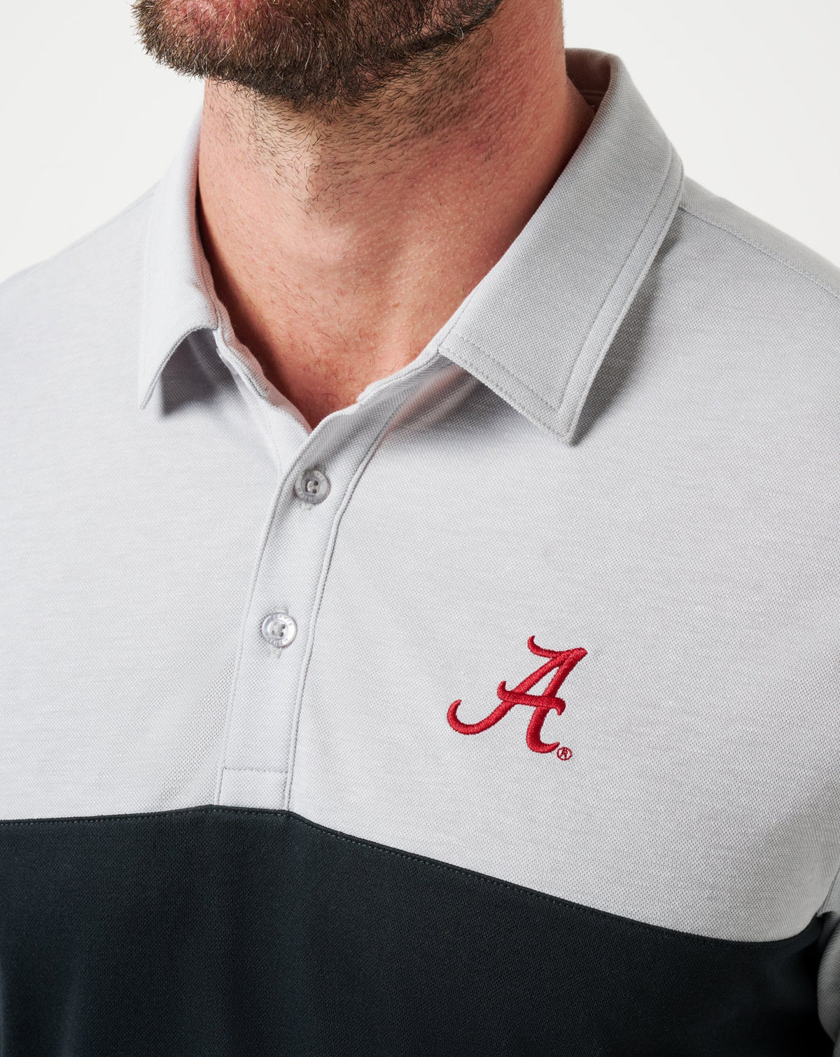 Alabama Drop Back Polo Heather Grey/Black | Travis Mathew Value