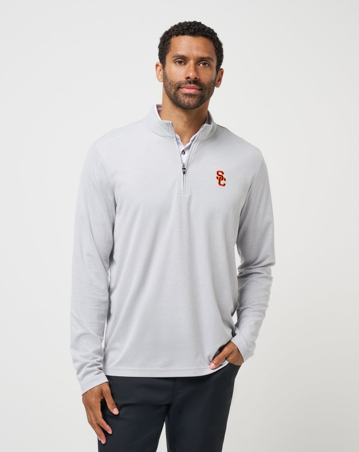 USC Time To Tailgate Quarter Zip Heather Grey | Travis Mathew Trusted