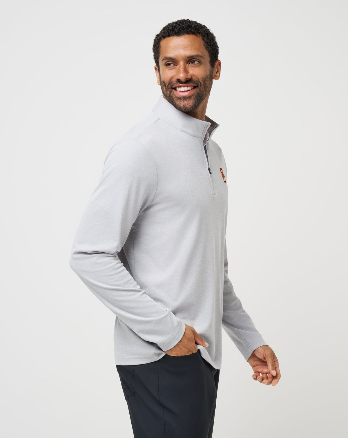 USC Time To Tailgate Quarter Zip Heather Grey | Travis Mathew Trusted
