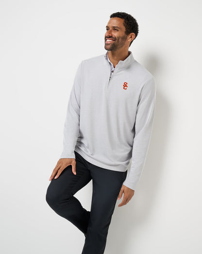 USC Time To Tailgate Quarter Zip Heather Grey | Travis Mathew Trusted