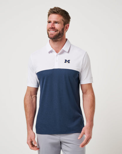 Michigan Drop Back Polo White/Navy | Travis Mathew Signature