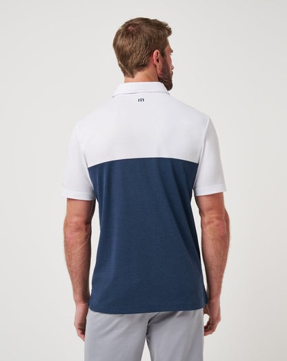 Michigan Drop Back Polo White/Navy | Travis Mathew Signature