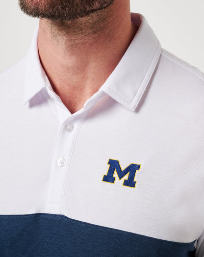 Michigan Drop Back Polo White/Navy | Travis Mathew Signature