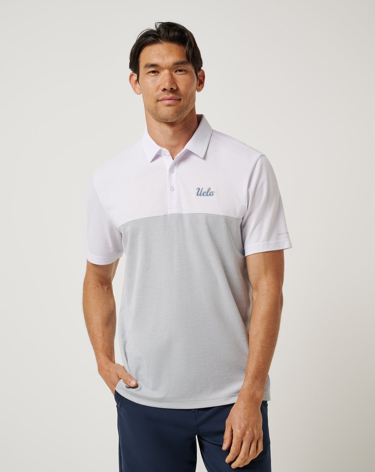 UCLA Drop Back Polo White/Heather Grey | Travis Mathew Everyday