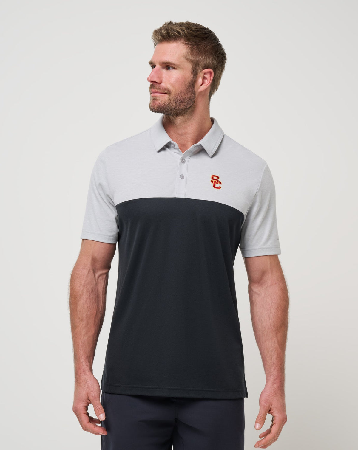 USC Drop Back Polo Heather Grey/Black | Travis Mathew Latest