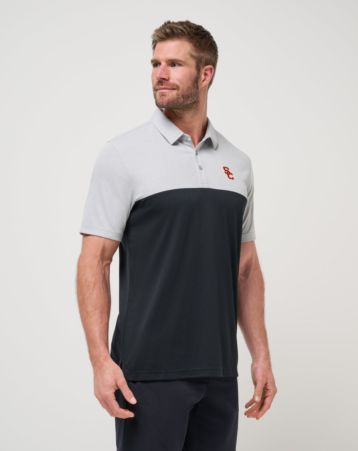 USC Drop Back Polo Heather Grey/Black | Travis Mathew Latest