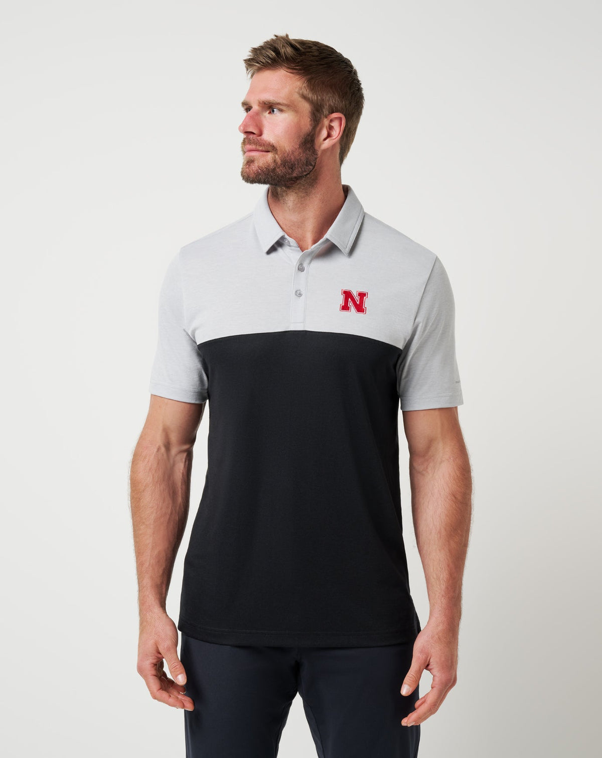 Nebraska Drop Back Polo Heather Grey/Black | Travis Mathew Trusted