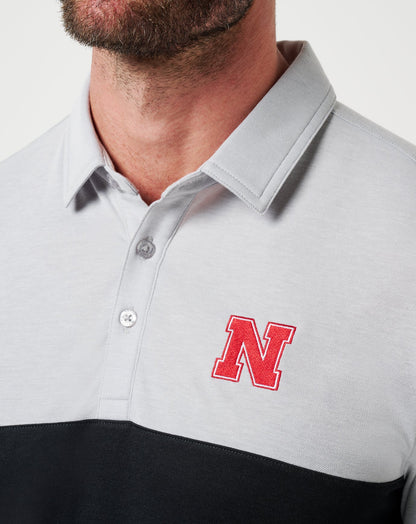 Nebraska Drop Back Polo Heather Grey/Black | Travis Mathew Trusted