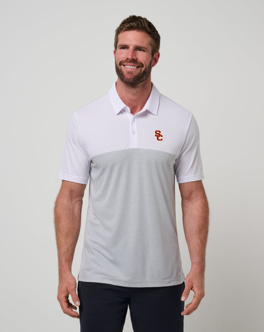 USC Drop Back Polo White/Heather Grey | Travis Mathew Recommended