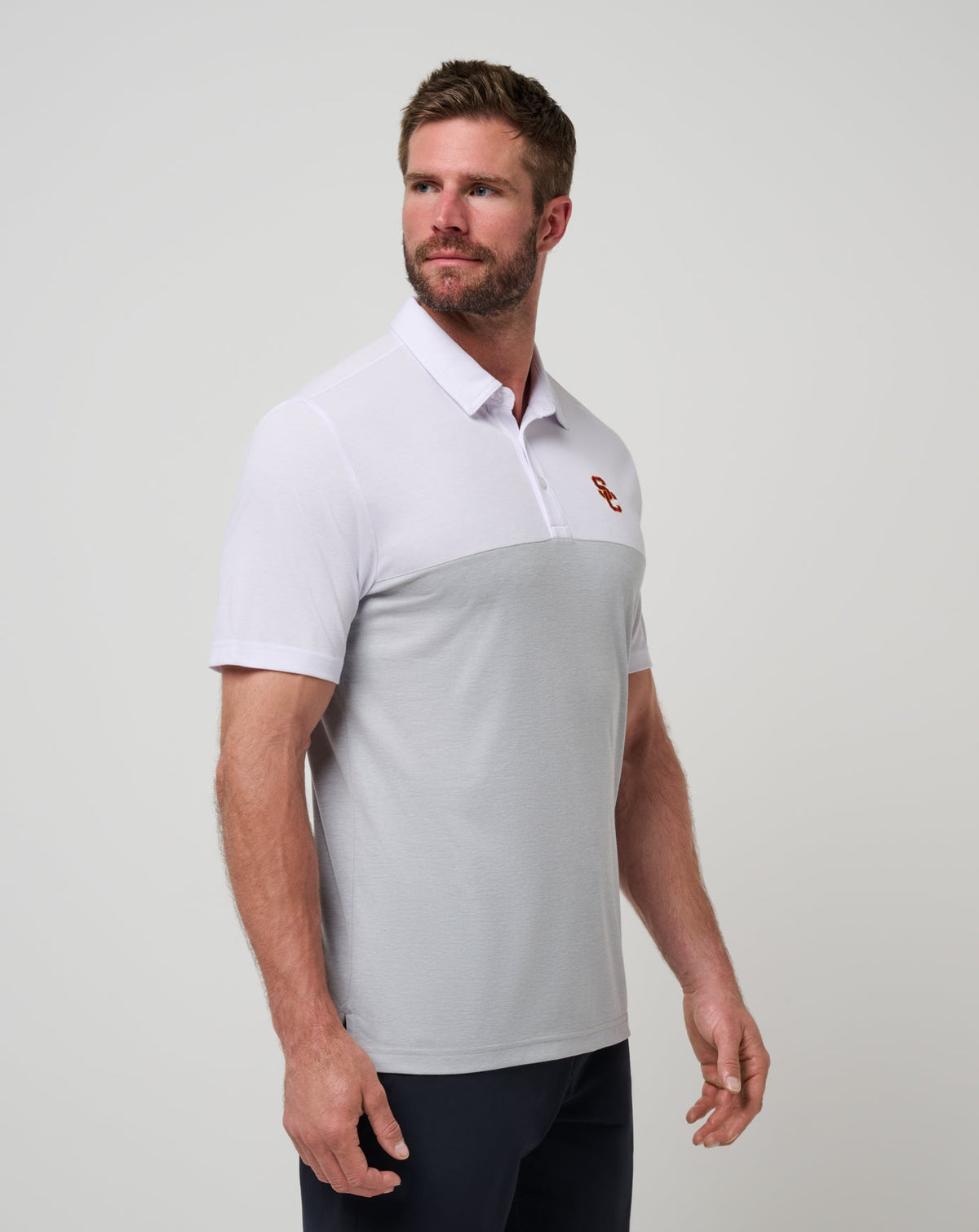 USC Drop Back Polo White/Heather Grey | Travis Mathew Recommended