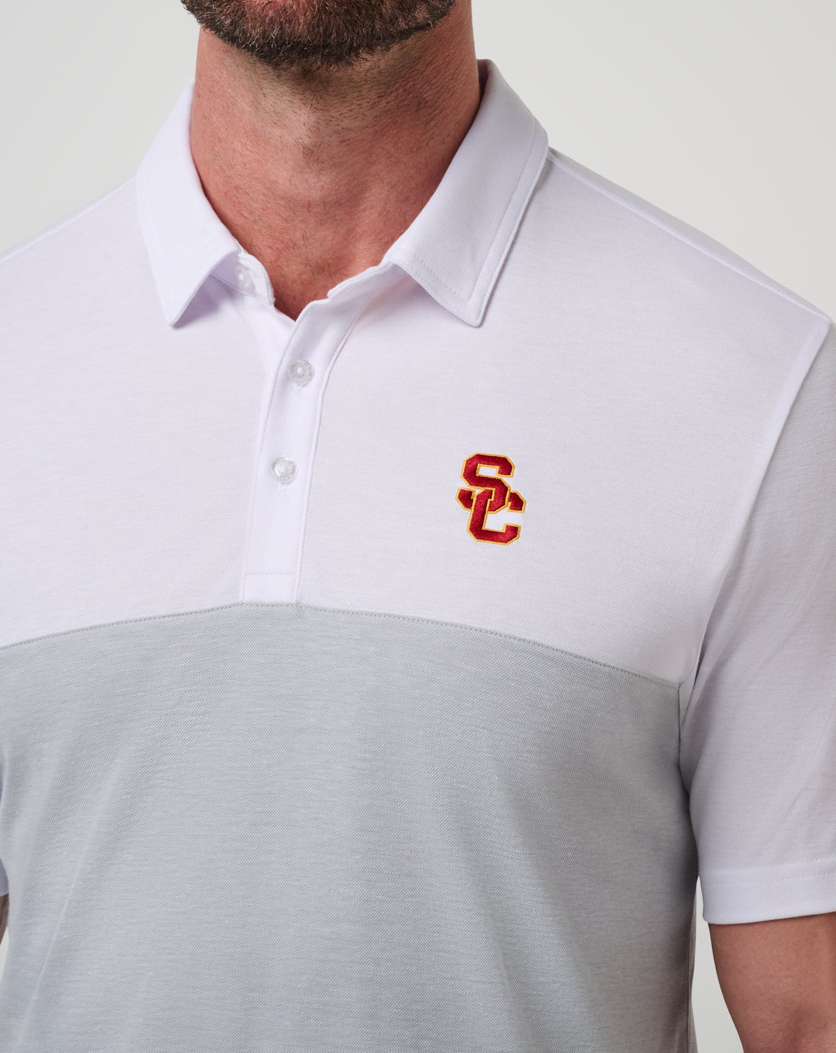 USC Drop Back Polo White/Heather Grey | Travis Mathew Recommended