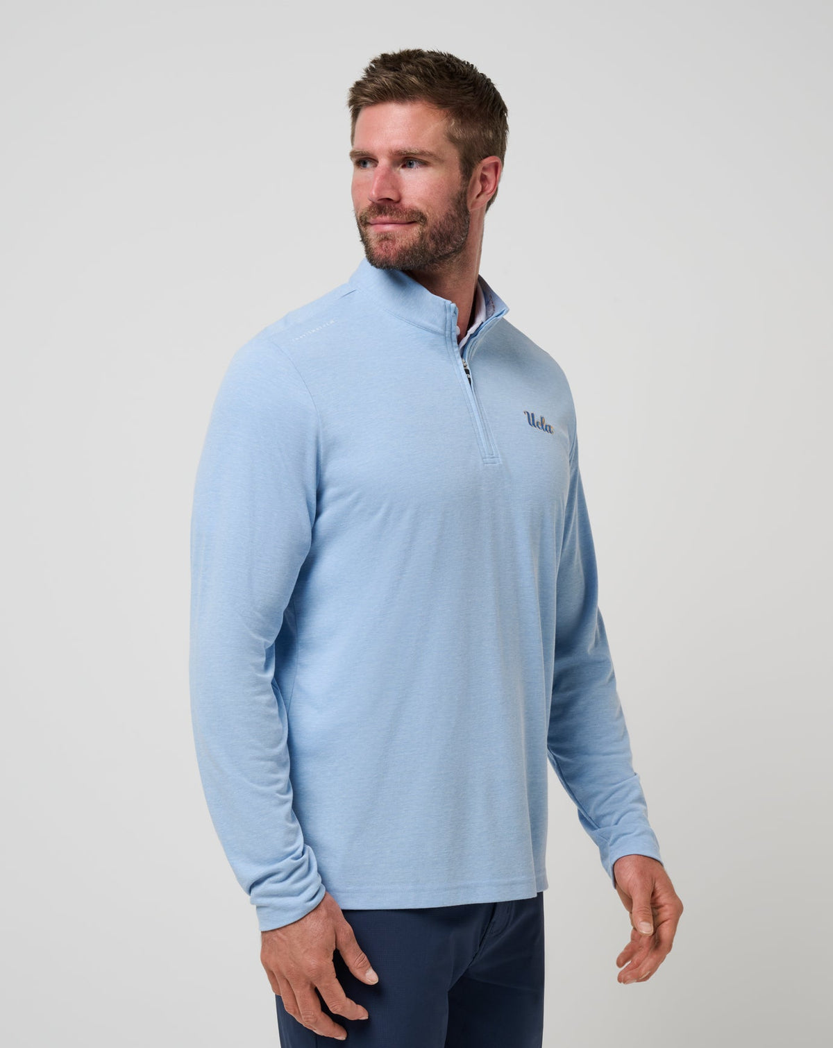 UCLA Time To Tailgate Quarter Zip Heather Blue | Travis Mathew Premium